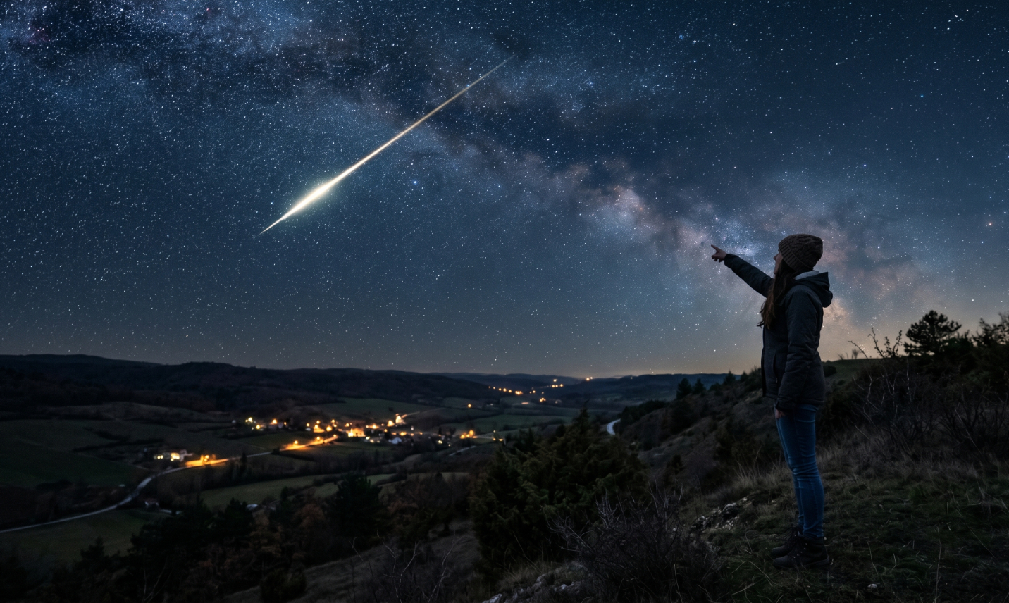 Persona señalando una estreglla fugaz que representa la NSM.